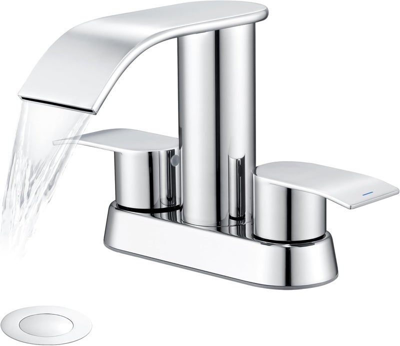 Ultimate Unicorn Bathroom Faucet for Sink Chrome, 4 Inch Bathroom Sink Faucet for 3 Hole or 2 Hole, 2 Handle Waterfall Faucets with Pop up Drain, Centerset Faucets for RV, Patent No. : US D983,326 S - Image 1